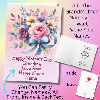 Namen wijzigen Happy Mothers Day Oma Blue Ribbon Kaart