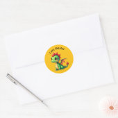 Namensaufkleber - Babydrache grün gelb Ronde Sticker (Envelop)