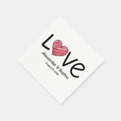 Names & Date Love Scribble Heart Modern Minimalist Servet (Hoek)