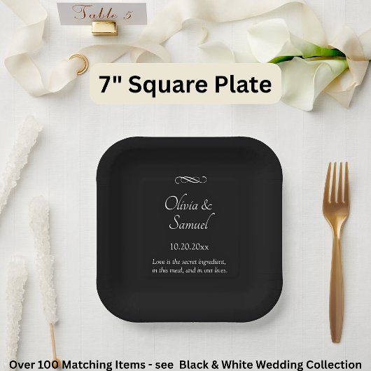 Names Date Message Black White Infinity Scroll, 7" Papieren Bordje