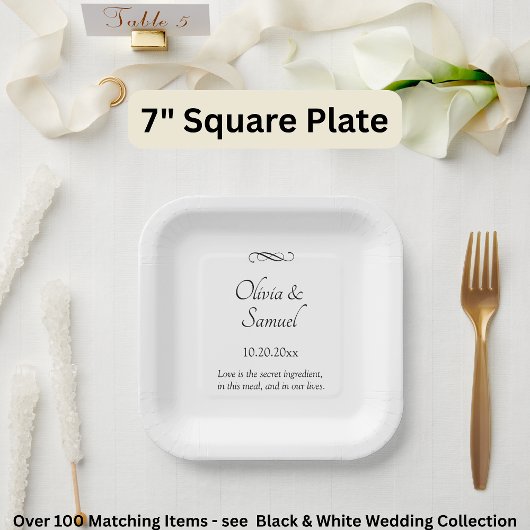 Names Date Message Black White Infinity Scroll, 7" Papieren Bordje