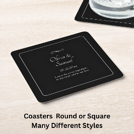 Names Date Message Black White Infinity Scroll,  Vierkante Kartonnen Onderzetter