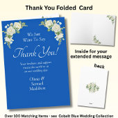 Names & Message on Cobalt Blue & White Roses Bedankkaart