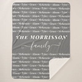 Names Pattern Modern Trendy Script van gezinslid Sherpa Deken