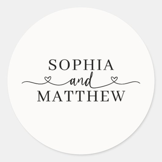Names Script Heart Wedding Ronde Sticker (Voorkant)