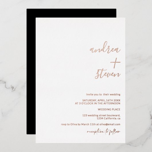 Names script het eenvoudige script roos gold folie uitnodiging (Voorkant / Achterkant)