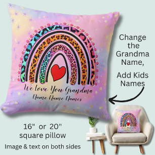 Names Text Grandma Heart Boho Rainbow Leopard toev Kussen