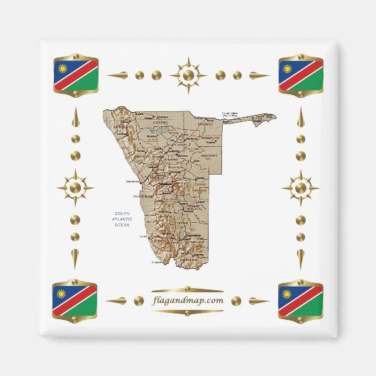 Namibië Map + Flags Magnet Magneet (Voorkant)