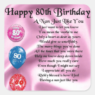 Nan Poem - 80th Birthday Vierkante Sticker