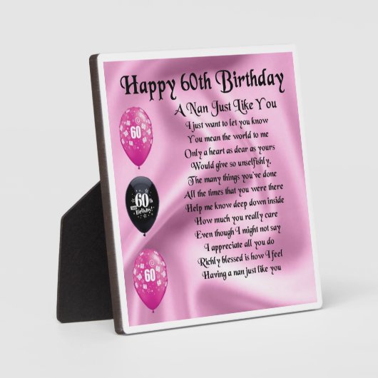 Nan Poem Plaque - 60e anniversaire (Recto)