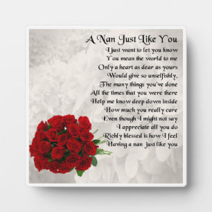 Nan Poem Plaque - Red Rose Design Fotoplaat