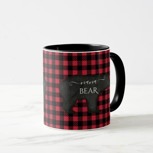Nana Beer Black in Red Rustic Buffalo Check Pset Mok (Voorkant rechts)