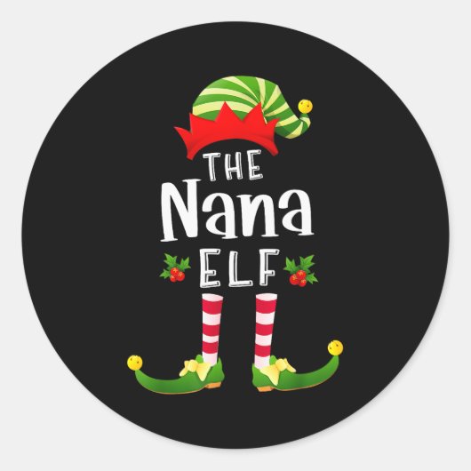 Nana Christmas Elf Matching Pajama X-mas Party Ronde Sticker (Voorkant)