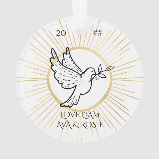 Nana Dove with Olive Branch Gold White Kerstmis Ornament (achterkant)