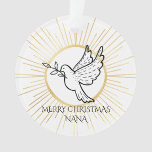 Nana Duif met Olijftak Goud Witte Kerst Ornament
