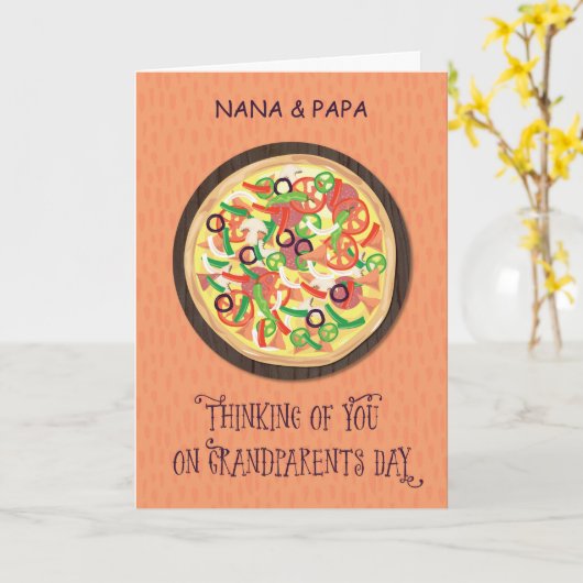 Nana en Papa  Pizza Grootouders Dag Kaart (Gele Bloem)