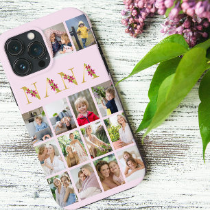 Nana Gouden Bloem Letters 14 Verticale Foto Collag iPhone 13 Pro Max Hoesje