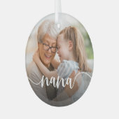 Nana Grandma Script Overlay Glas Ornament (Voorkant links)