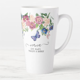 Nana Love Grandchildren Names Waterverf Floral Latte Mok