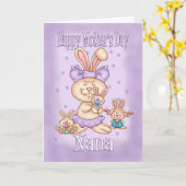 Nana Moederdag Kaart - Schattige konijn met haar n (Gele Bloem)