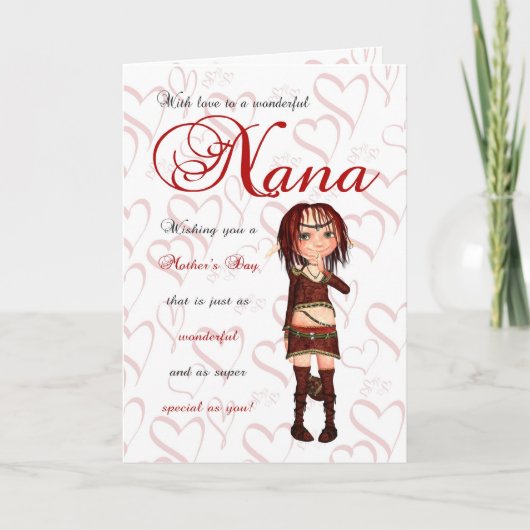 Nana Mother's Day Card With Little Forest Elf Kaart (Voorkant)