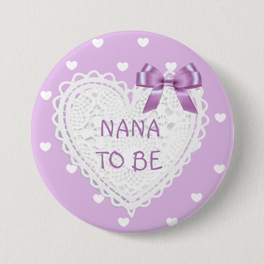 Nana om paarse harten Baby shower Button (Voorkant)
