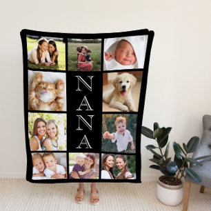 Nana Photo Collage Personalized Black Fleece Deken