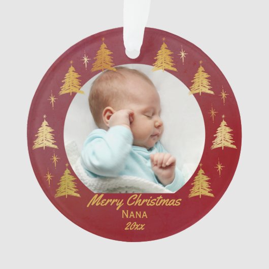 Nana Red en Gold Kerstbomen Foto Ornament (voorkant)