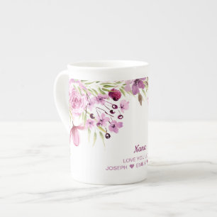 Nana roze en paarse bloemen porselein kop