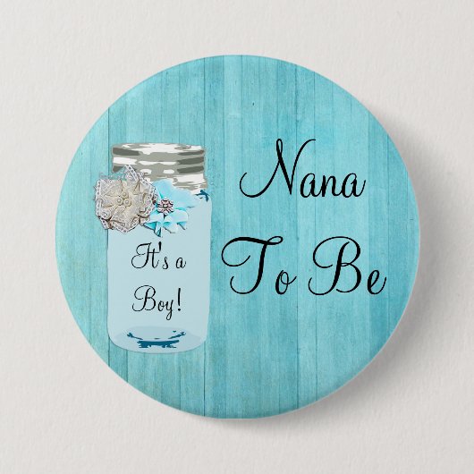 Nana te worden Blue Mason Jar Rustic Shabby Button (Voorkant)
