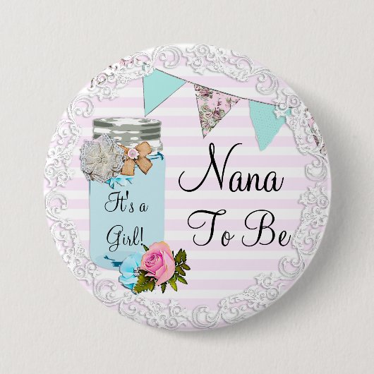 Nana te worden Blue Mason Jar Rustieke Button (Voorkant)