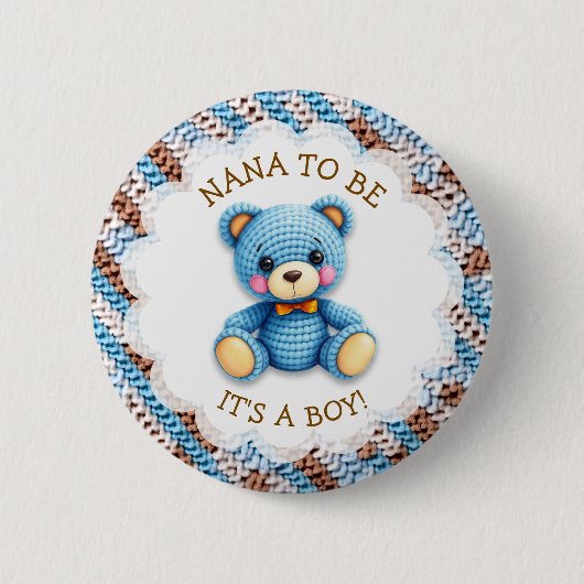 Nana To Be | Crochet Teddy Bear Baby Shower Ronde Button 5,7 Cm (Voorkant)
