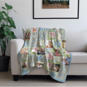 Nana We Love You Bloemstuk Patchwork Dekbed 14 F Fleece Deken