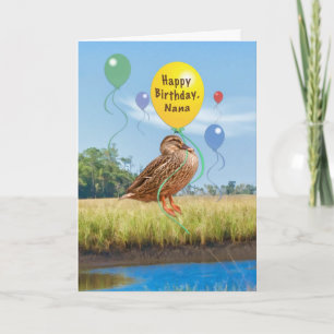 Nana's Birthday Card met Duck en Balloons Kaart