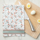 Nana's Keuken Koraal en Groene Bloemen Waterverf Theedoek (Quarter Fold)