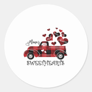 Nana's Sweethearts Red Buffalo Plaid Truck Heart Ronde Sticker