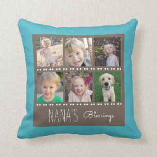 Nana's Zegeningen Fotocollage Teal en Bruin Kussen