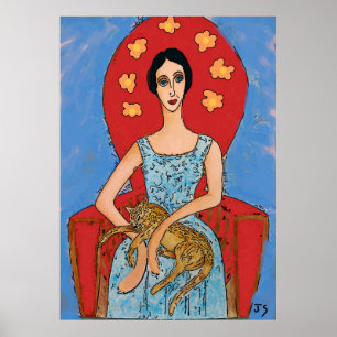 Nancy in Red Stoel met Solomon Cat Poster