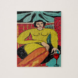 Nancy met wijn legpuzzel