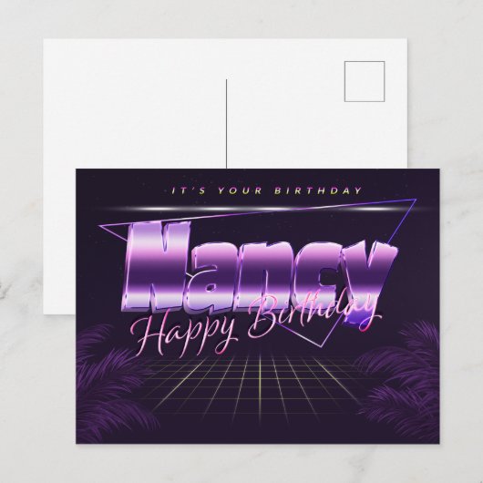 Nancy prénom carte postale violet anniversaire (Devant / Derrière)