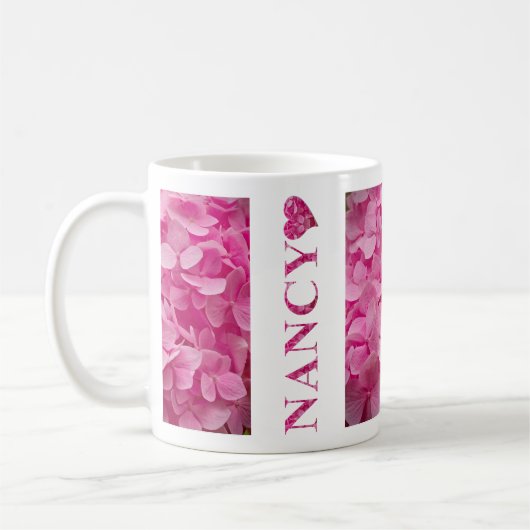 "Nancy" Roze Hydrangea Bloemen Letters & Schattige Koffiemok (Links)