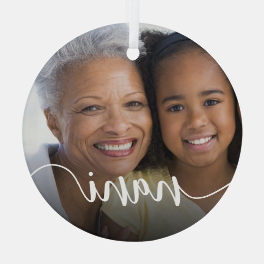 Nani Grandma Script Overlay Glas Ornament (Achterkant)