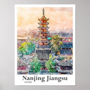Nanjing Jiangsu China Waterverf Schets Hand geteke Poster