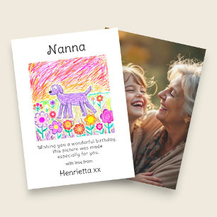 Nanna verjaardagskaart kind hand tekening foto notitiekaartje