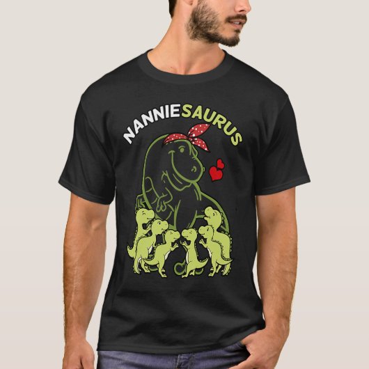 Nanniesaurus Nannie 6 Kinder Dinosaurus Moederdag T-shirt (Voorkant)