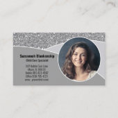 Nanny Custom Photo Faux Silver Glitter QR Code Visitekaartje (Voorkant)