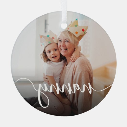 Nanny Grandma Script Overlay Glas Ornament (Achterkant)