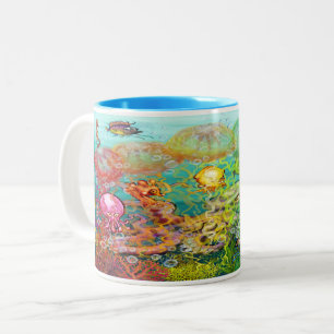 Nanny Octopus and Aqua Babies Mug à café à deux
