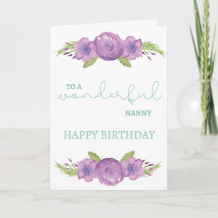 Nanny Verjaardag Kaart - Paarse Aquarel Bloem