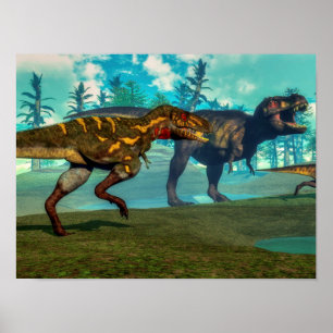Nanotyrannus jacht op kleine tirannosaurus poster